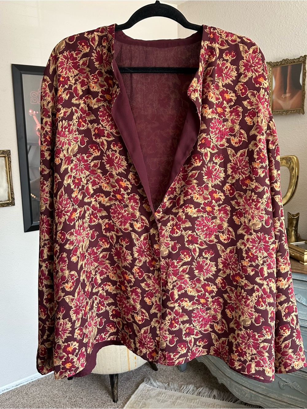 Vintage 90s Y2K Whimsigoth Floral Chiffon Blazer 2XL Dark Fairy Goth Cardigan